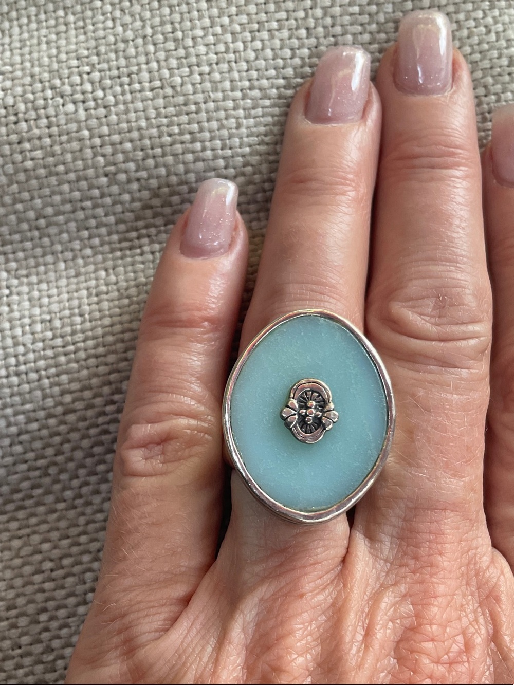 Silpada Sterling Silver Oval Aqua Blue Statement Ring 7